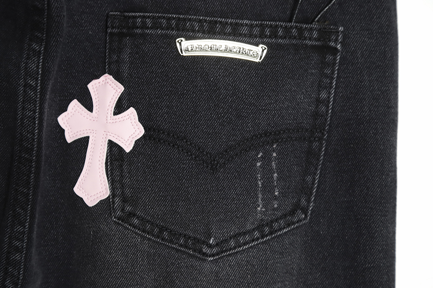 Ch**me He**ts classic leather label cross denim trousers tsk2