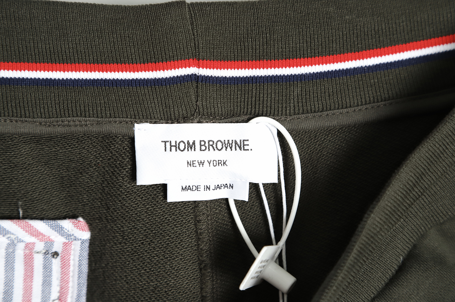 Thon Browne classic four-bar yarn-dyed dark green shorts