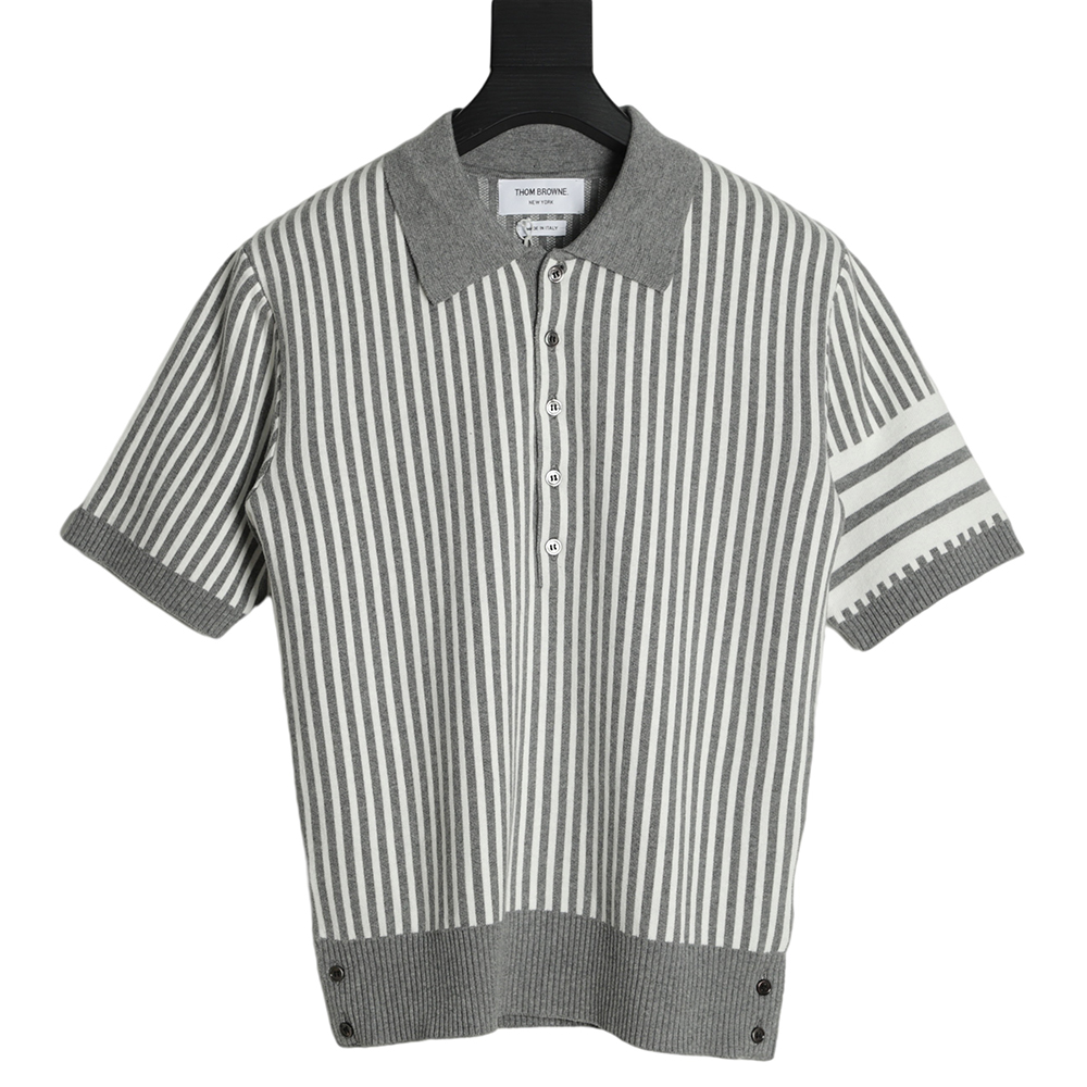 THOM BMOMTHE 22ss striped short sleeve polo shirt