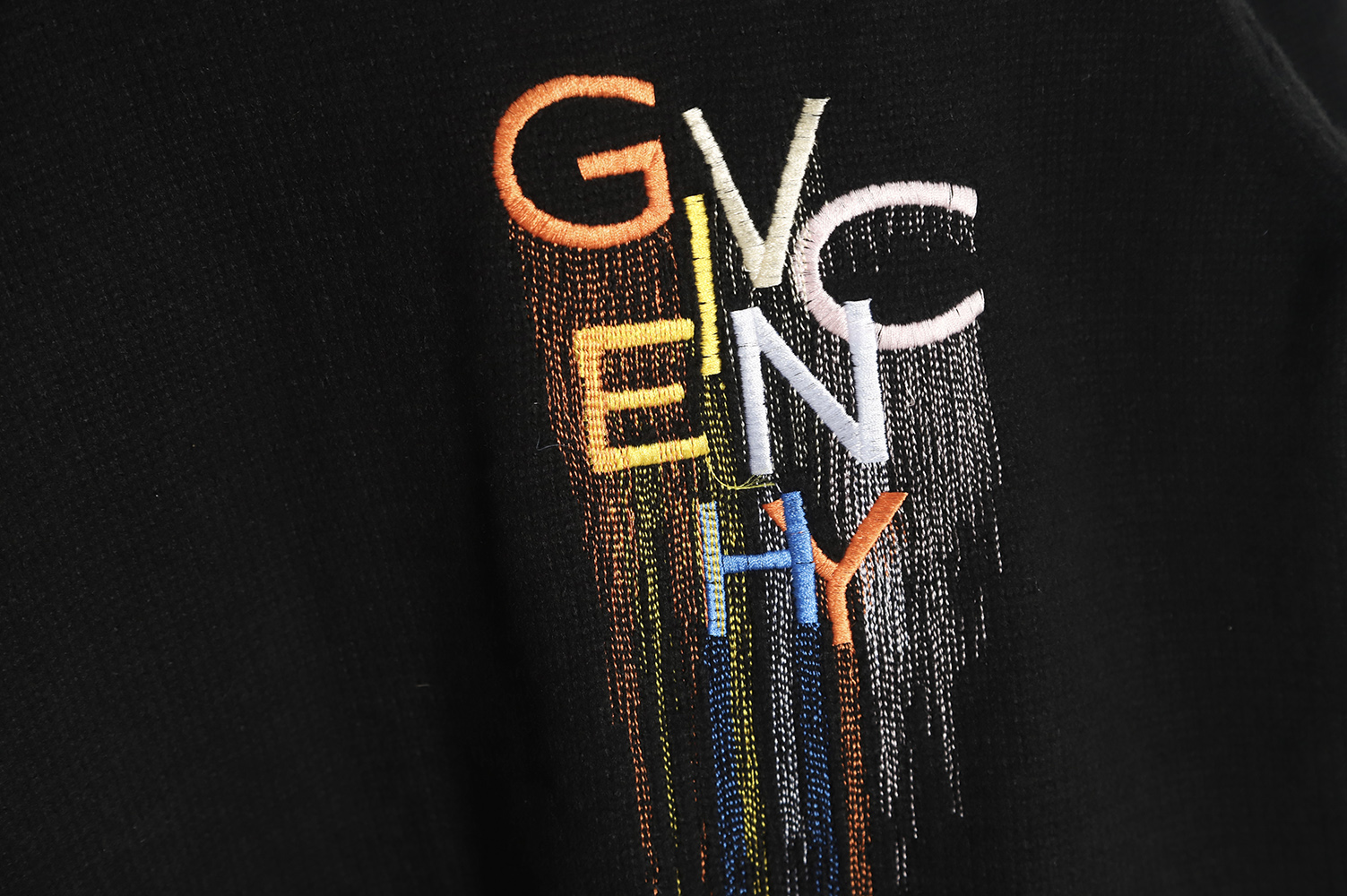 GIVENCHY casual crewneck sweater with rainbow fringe and embroidered letters