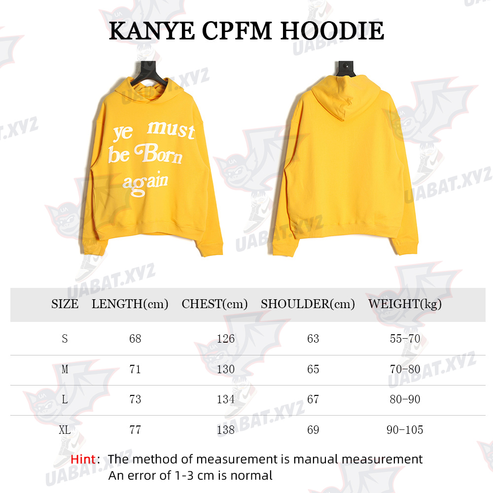 KANYE CPFM Foam Letter Print Reborn Hoodie Yellow