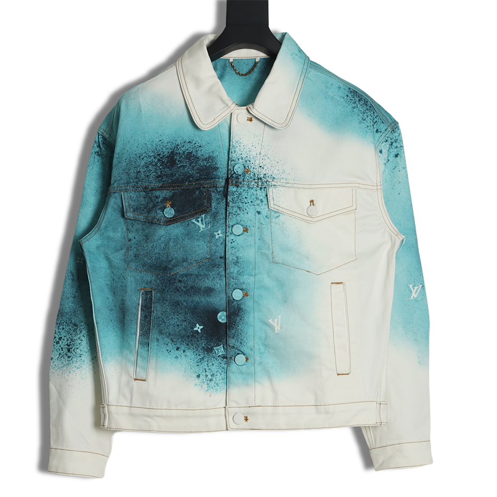l0*is V*t0n 22fw crushed ice blue splash ink denim jacket