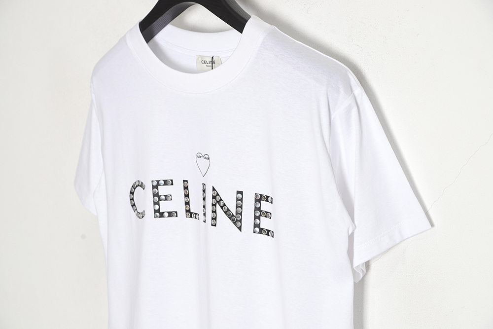 Ce**e 22ss rivet heart letter short-sleeved t-shirt