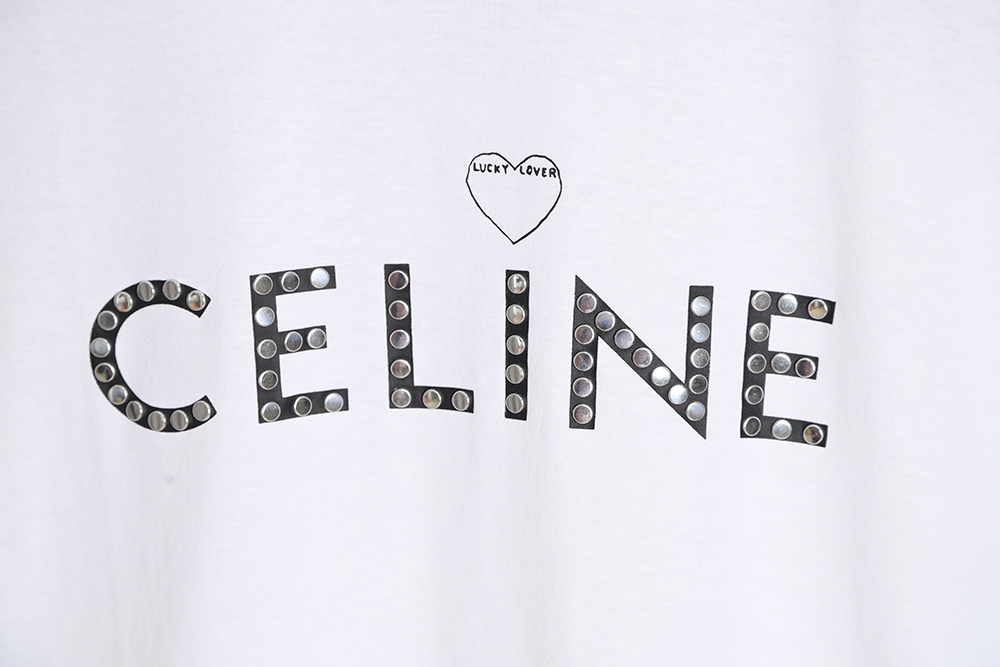 Ce**e 22ss rivet heart letter short-sleeved t-shirt