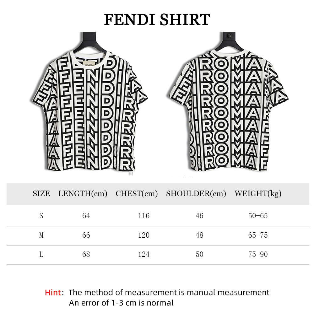 F**di 23ss black and white full letter short-sleeved t-shirt