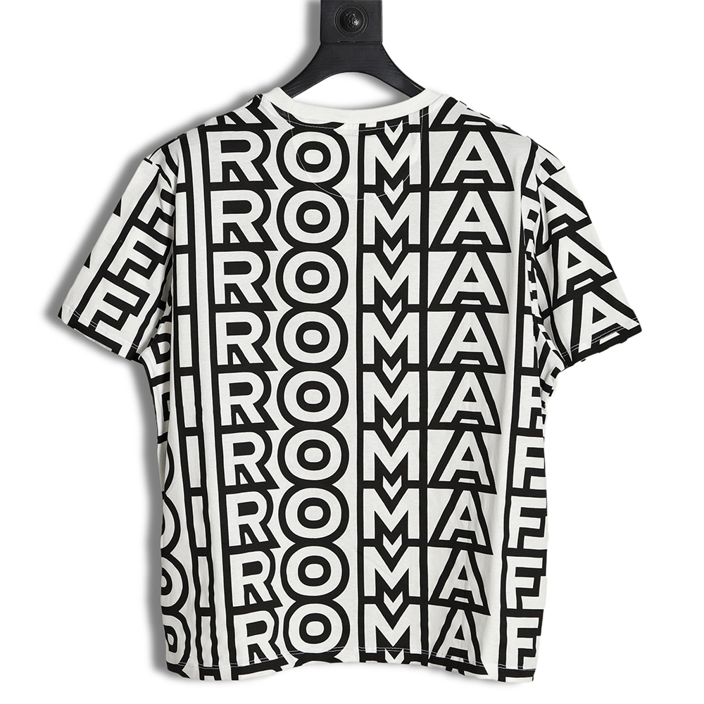 F**di 23ss black and white full letter short-sleeved t-shirt