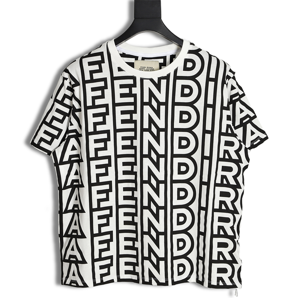 F**di 23ss black and white full letter short-sleeved t-shirt