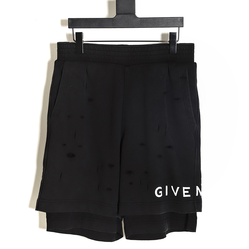 Givenchy 23SS ripped print fake two-piece shorts