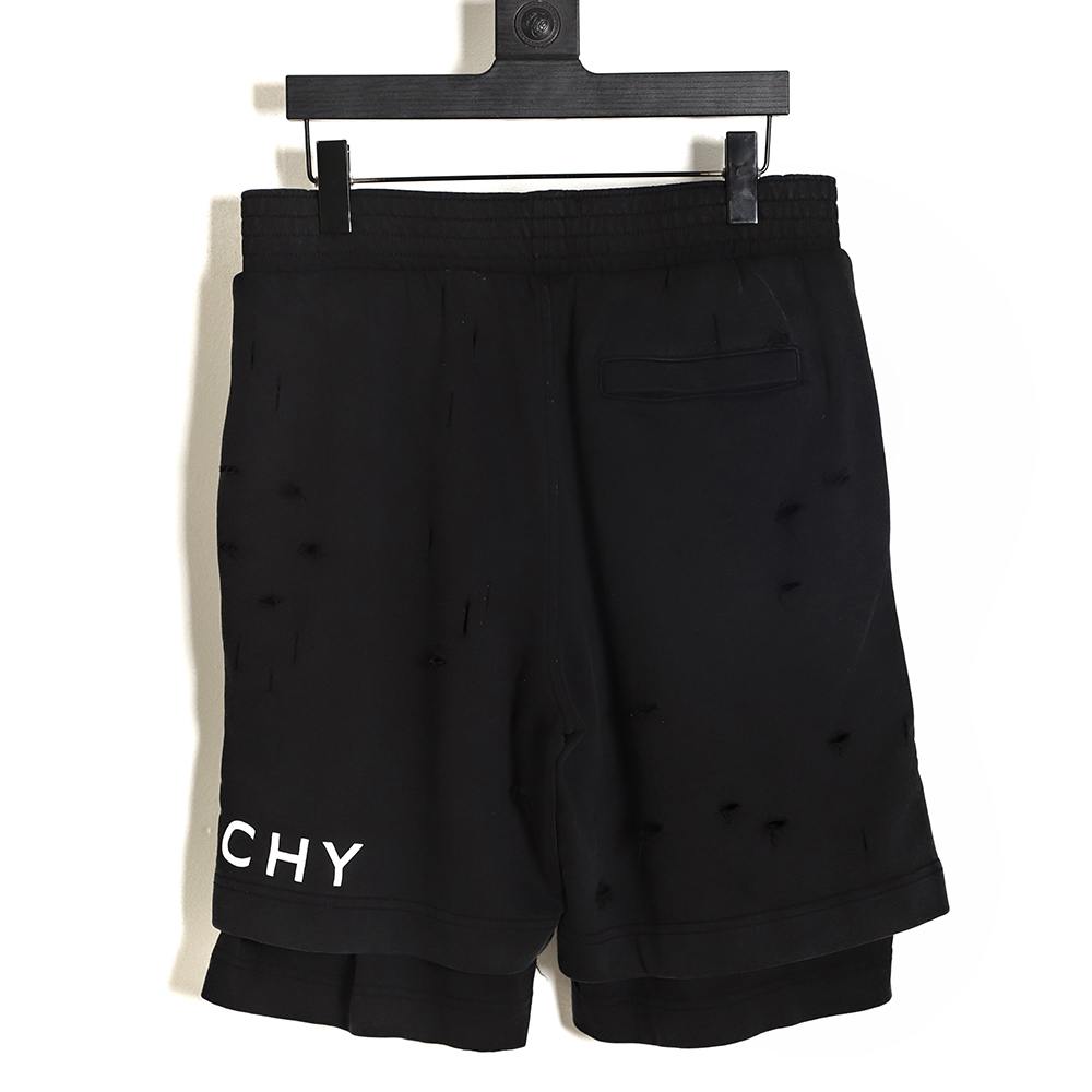 Givenchy 23SS ripped print fake two-piece shorts