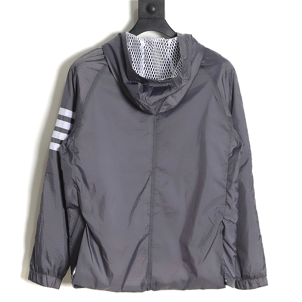 Thom Browne Hooded Four Bar Mesh Windbreaker Jacket
