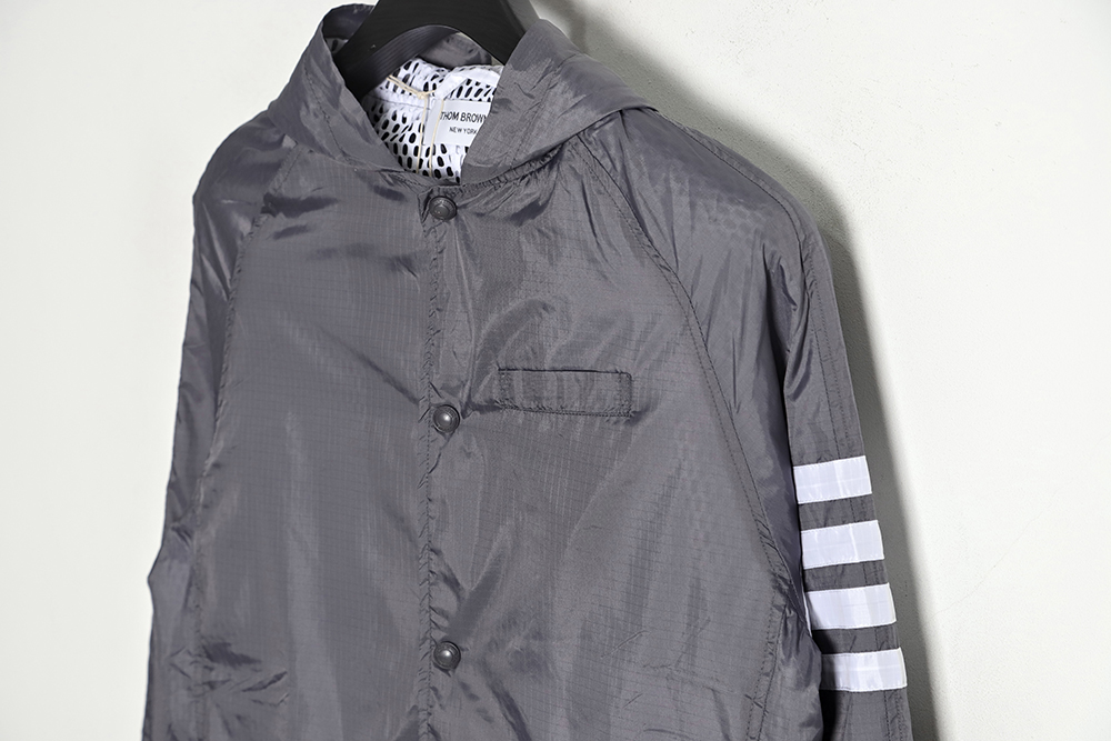 Thom Browne Hooded Four Bar Mesh Windbreaker Jacket