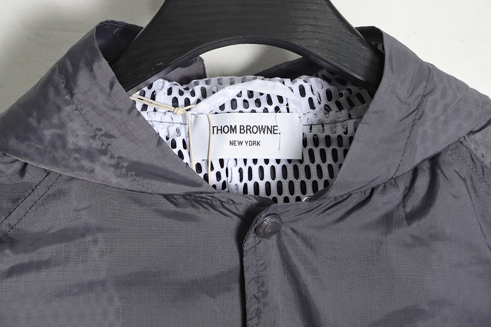 Thom Browne Hooded Four Bar Mesh Windbreaker Jacket
