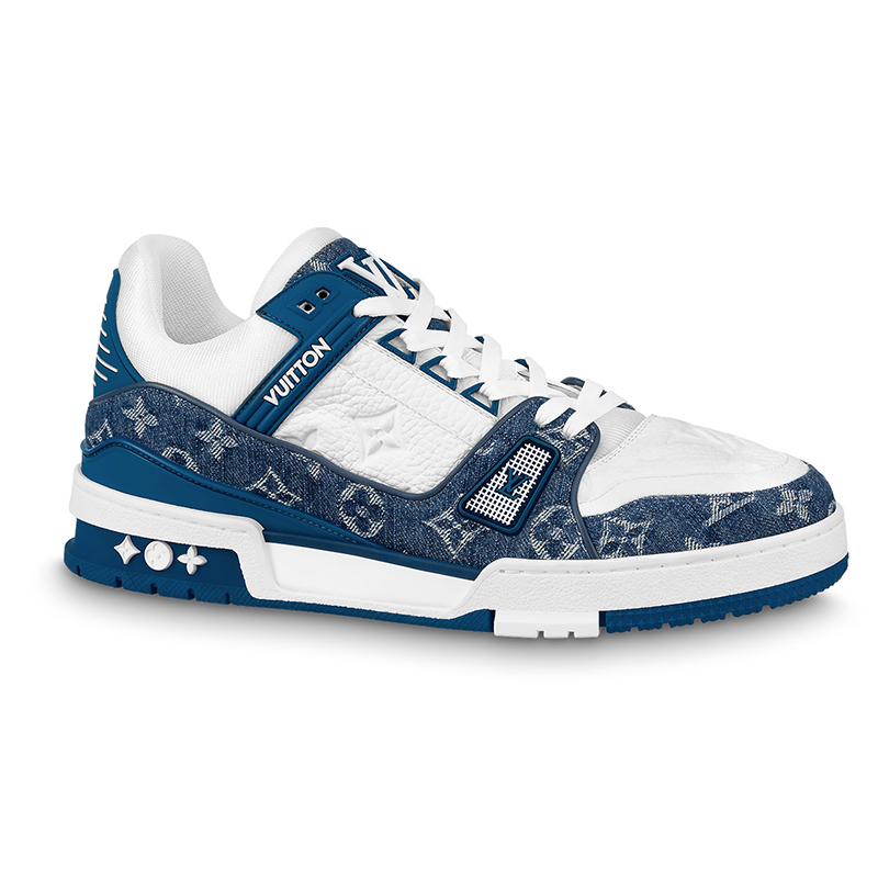l0*is V*t0n trainer monogram denim white blue
