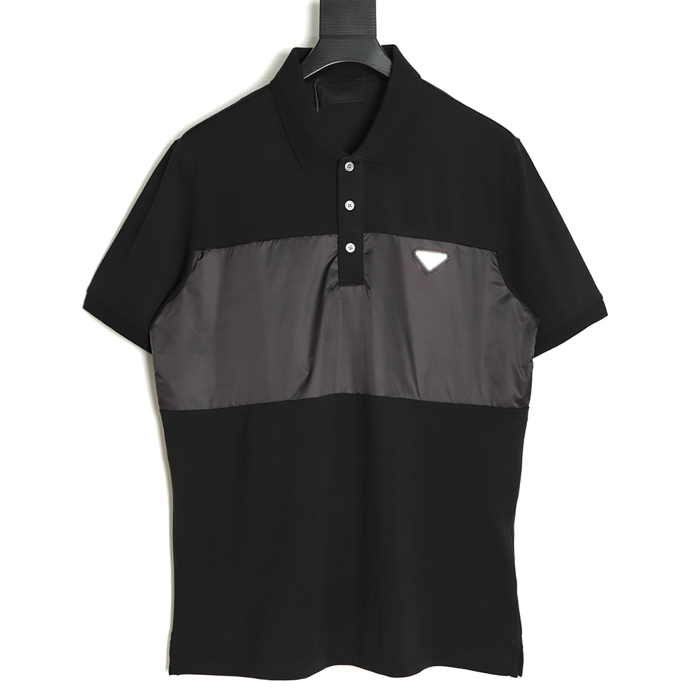 Pra*a 22ss triangle standard nylon stitching polo short sleeve tsk1