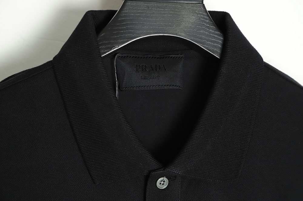 Pra*a 22ss triangle standard nylon stitching polo short sleeve tsk1