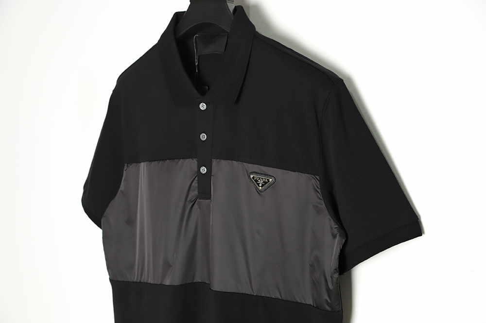 Pra*a 22ss triangle standard nylon stitching polo short sleeve tsk1