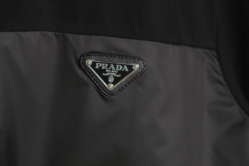 Pra*a 22ss triangle standard nylon stitching polo short sleeve tsk1