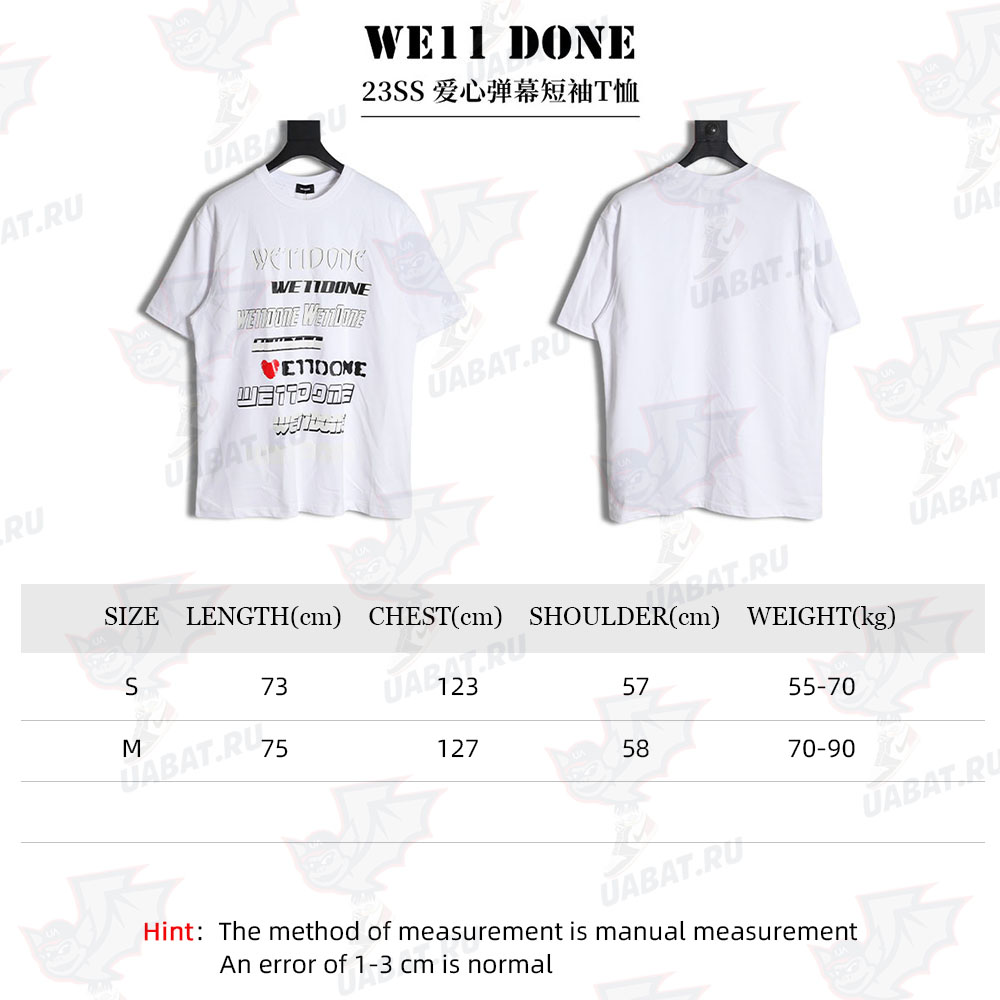 WE11 DONE 23SS Love Barrage Short Sleeve T-Shirt