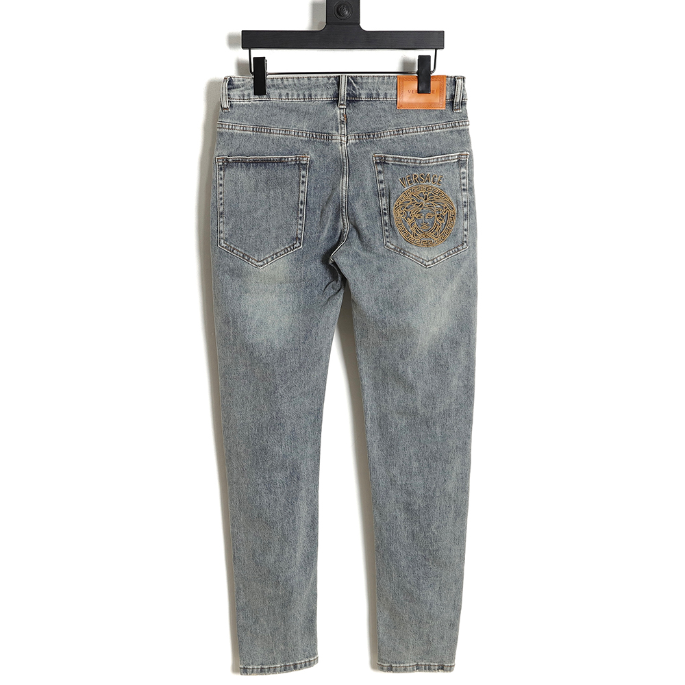 Versace back portrait embroidered denim trousers