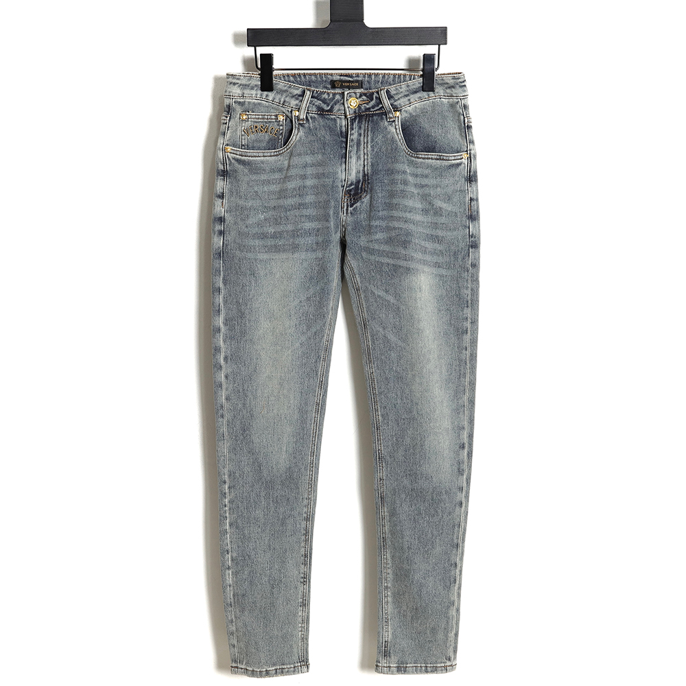 Versace back portrait embroidered denim trousers