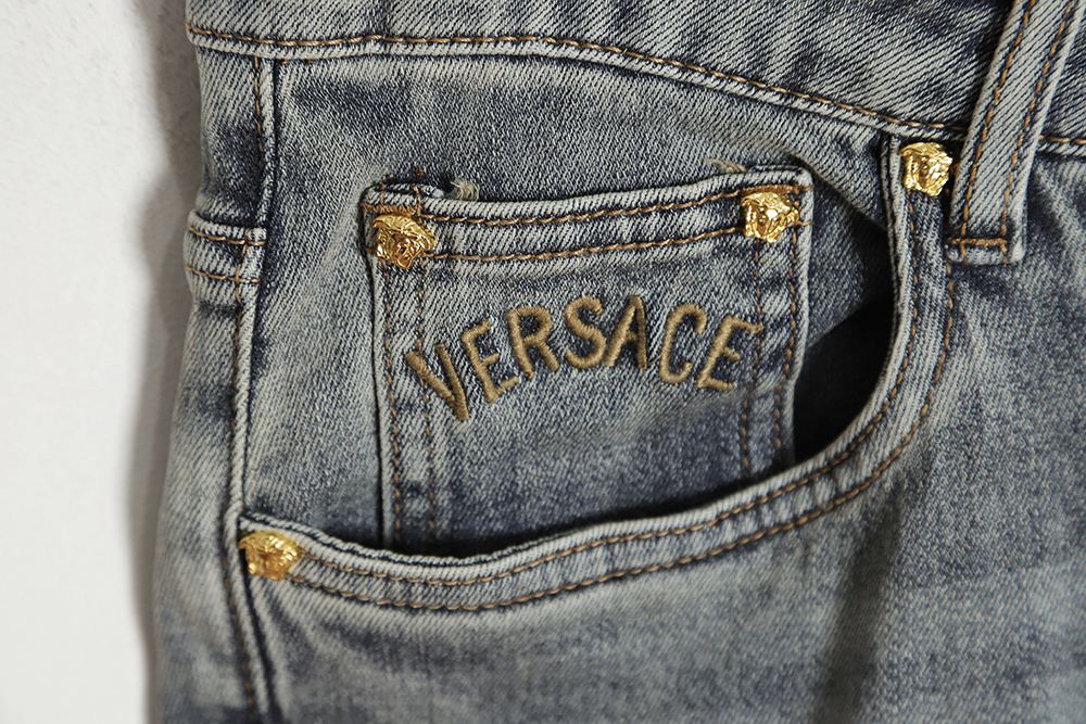 Versace back portrait embroidered denim trousers