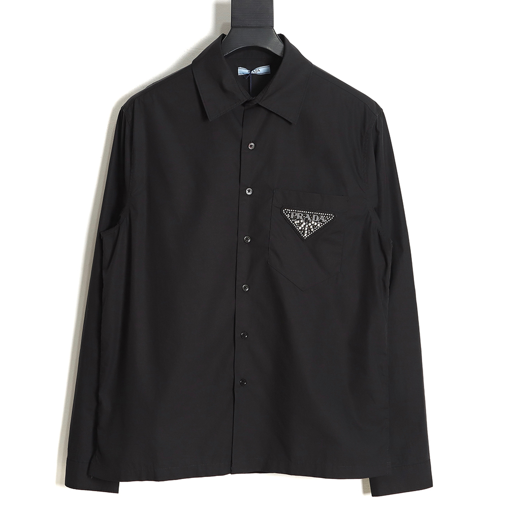 Pra*a prd 23ss triangular rhinestone logo long sleeve shirt tsk1