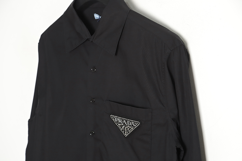 Pra*a prd 23ss triangular rhinestone logo long sleeve shirt tsk1