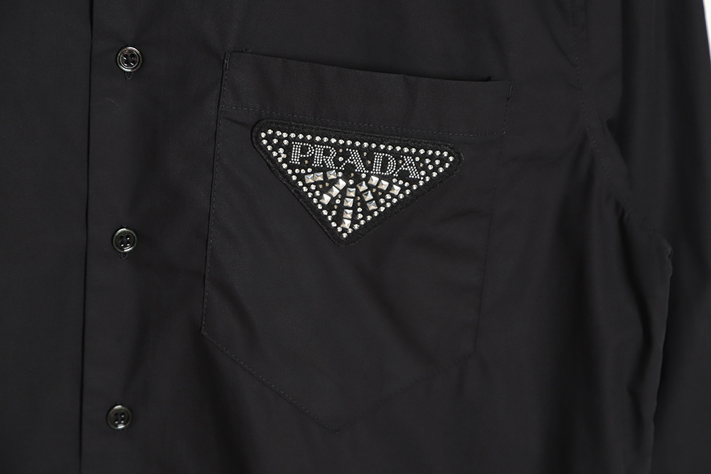 Pra*a prd 23ss triangular rhinestone logo long sleeve shirt tsk1