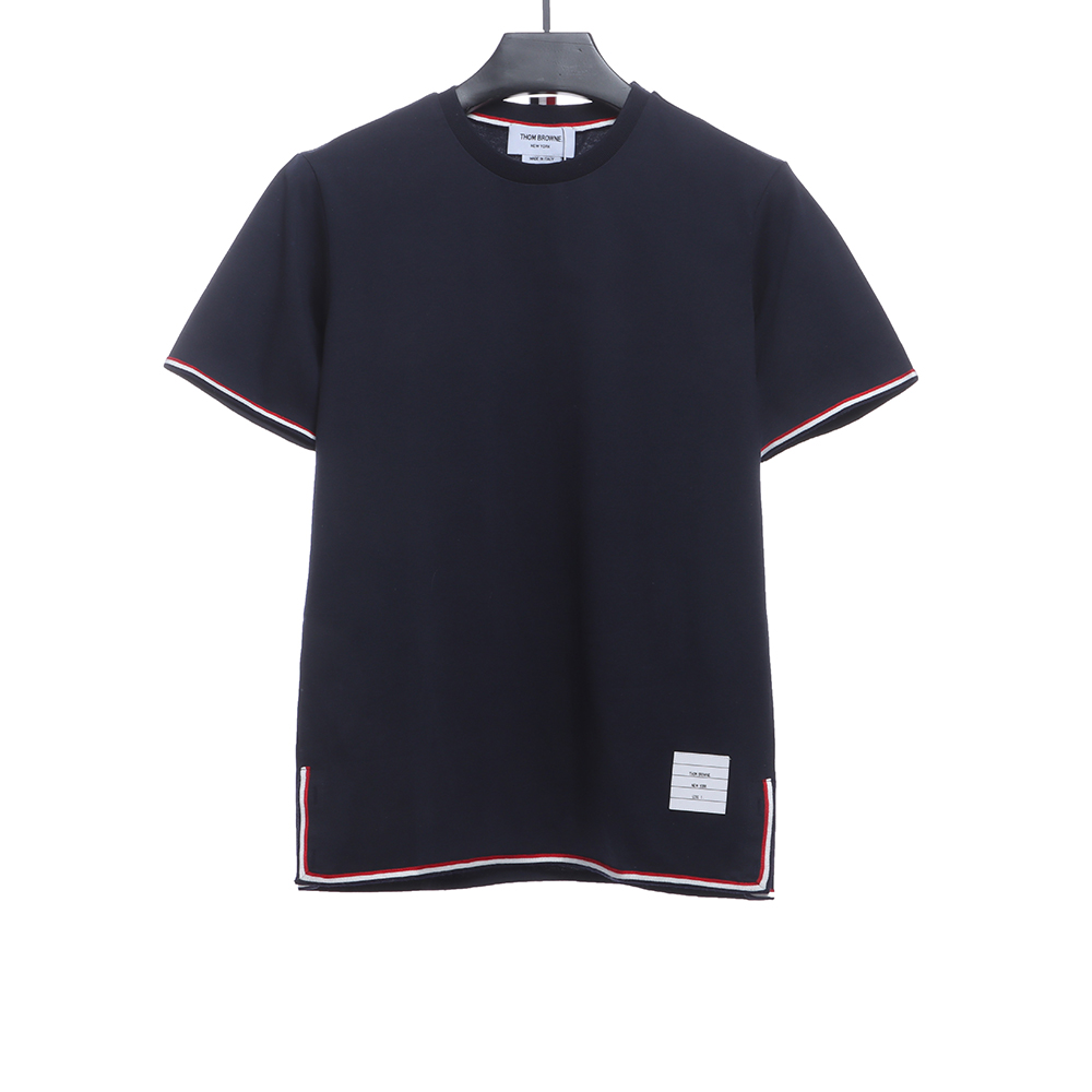 Thom Browne red, white and blue striped webbing overlock short sleeve TSK2