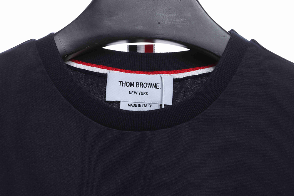 Thom Browne red, white and blue striped webbing overlock short sleeve TSK2