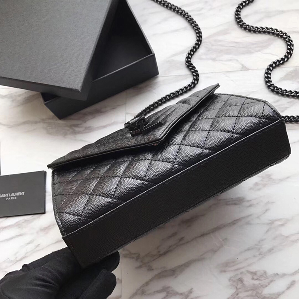 Sa**t Lau*nt envelope embossed leather bags black 600195 21*13*6cm