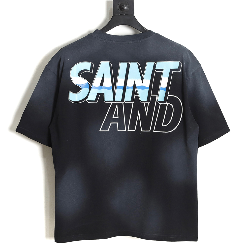 Saint Micheal 23SS sea letter washed short-sleeved T-shirt