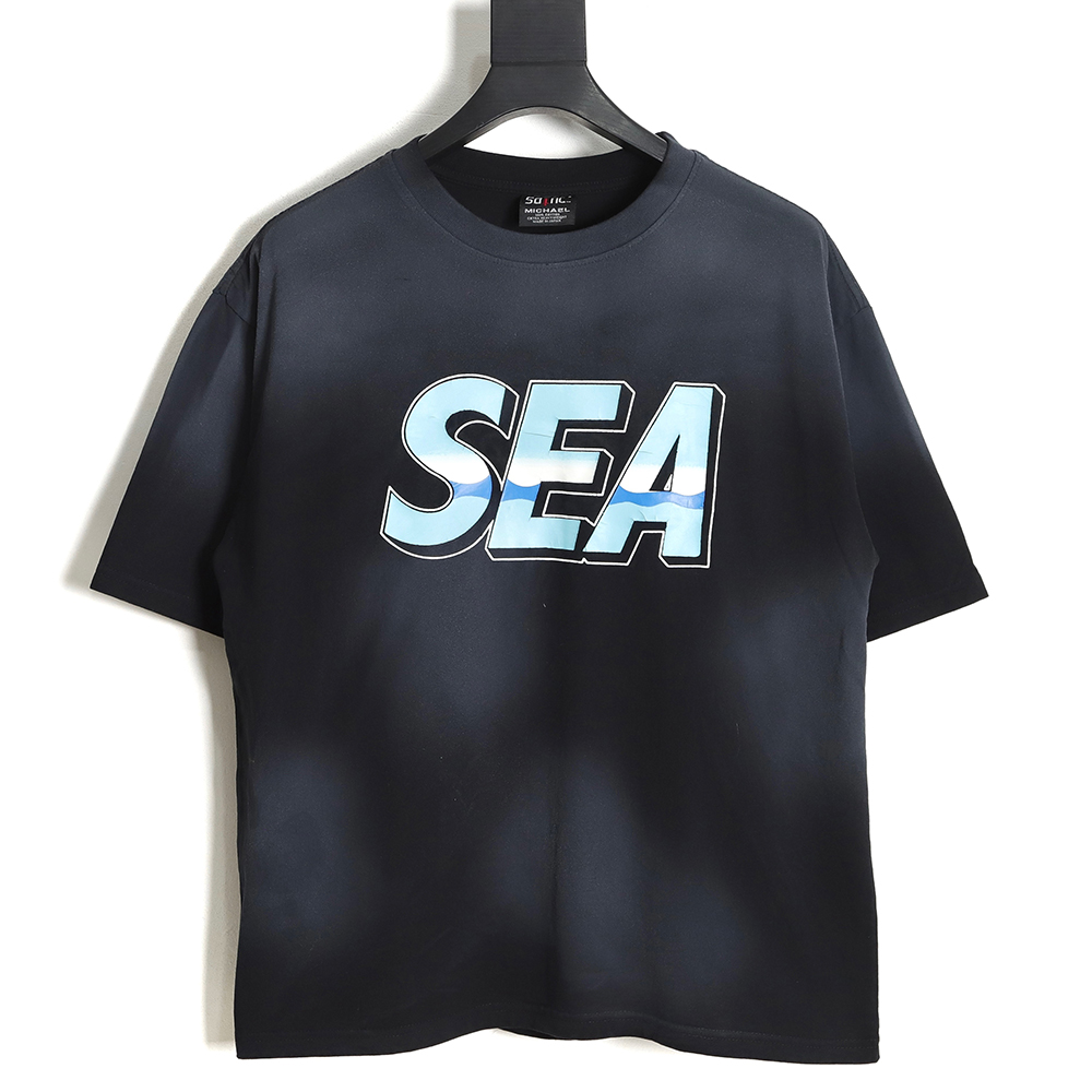 Saint Micheal 23SS sea letter washed short-sleeved T-shirt