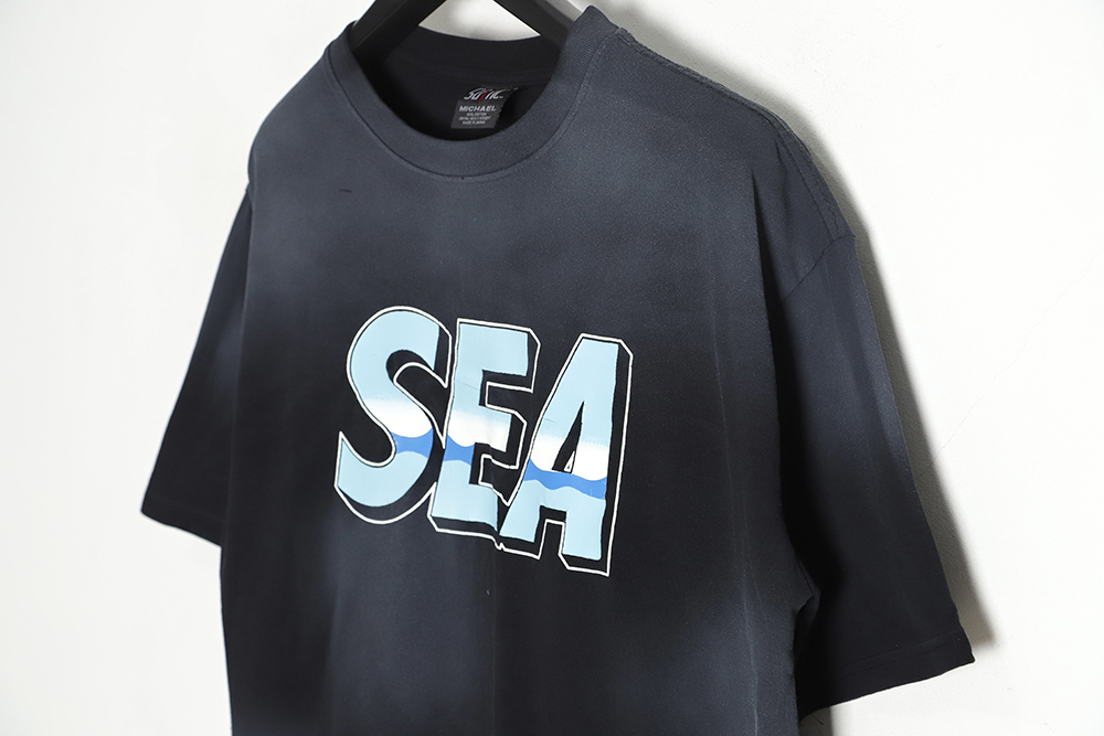 Saint Micheal 23SS sea letter washed short-sleeved T-shirt