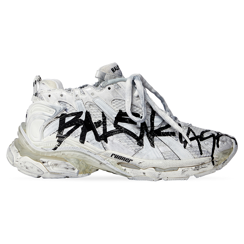 Ba*len*cia*ga men''s runner graffiti sneaker in white