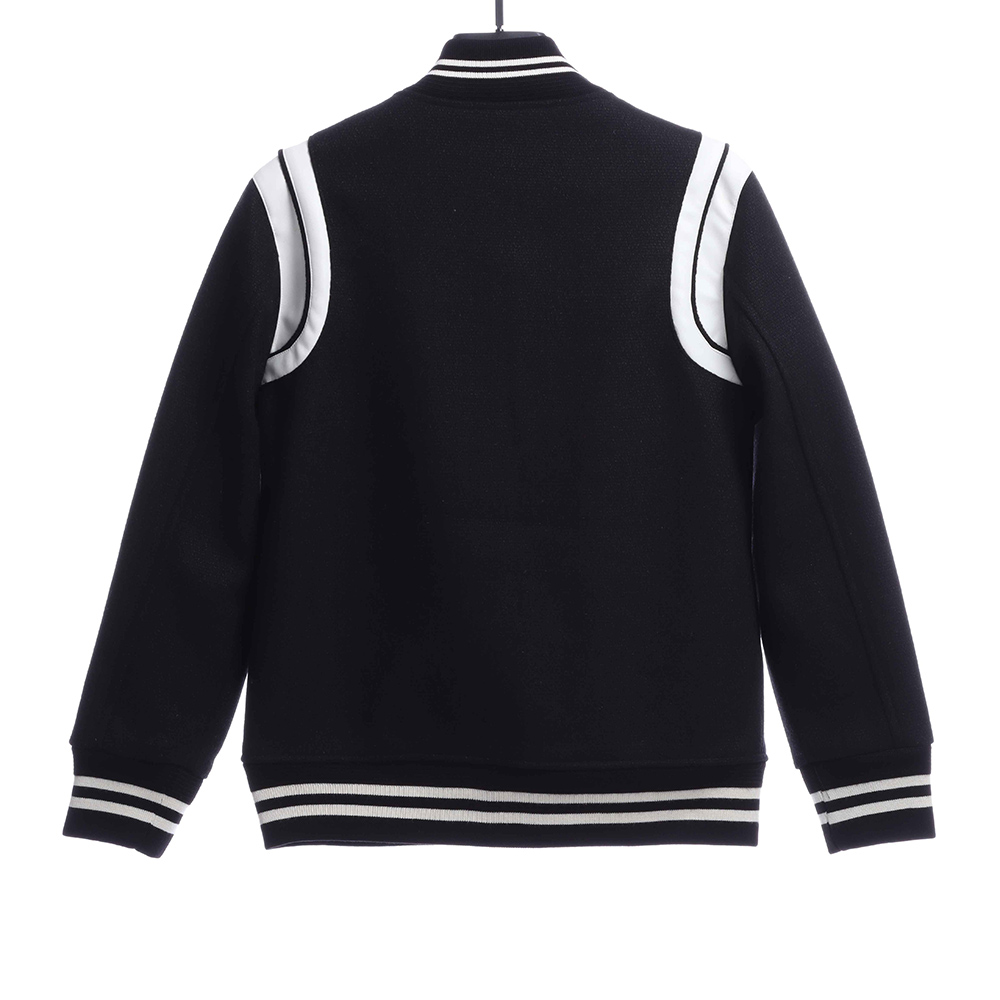 Sa**t Lau*nt paris slp classic leather black and white baseball collar jacket