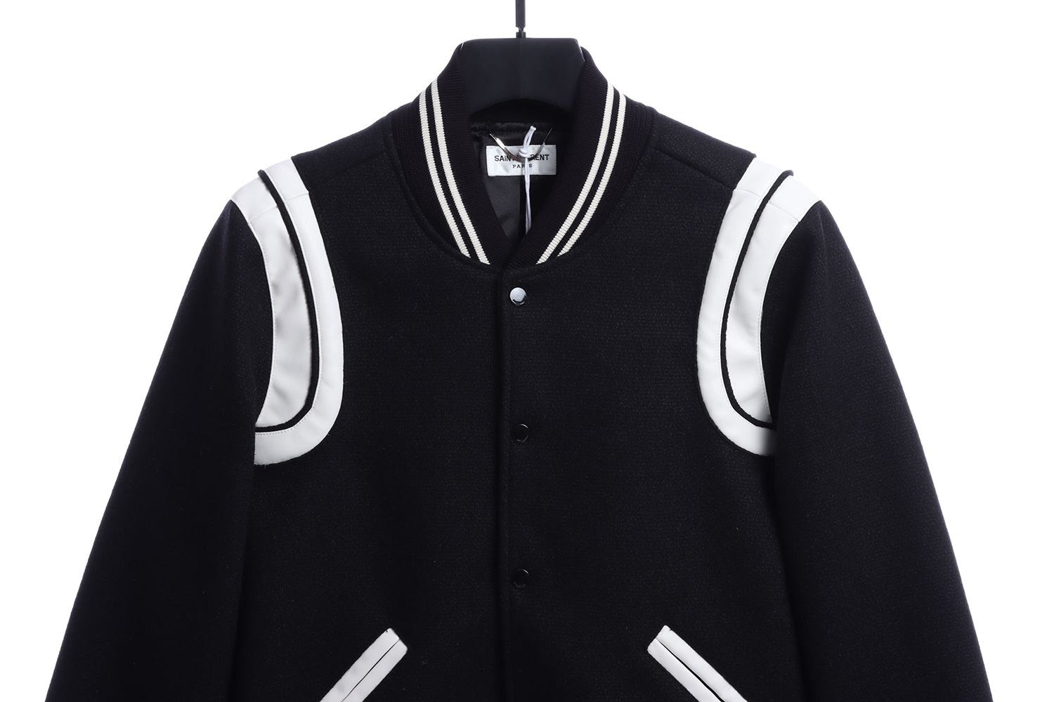 Sa**t Lau*nt paris slp classic leather black and white baseball collar jacket