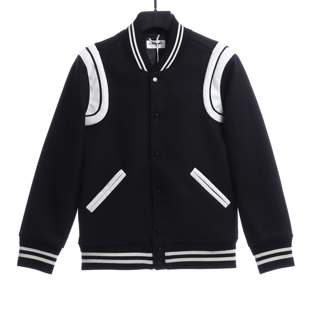 Sa**t Lau*nt paris slp classic leather black and white baseball collar jacket