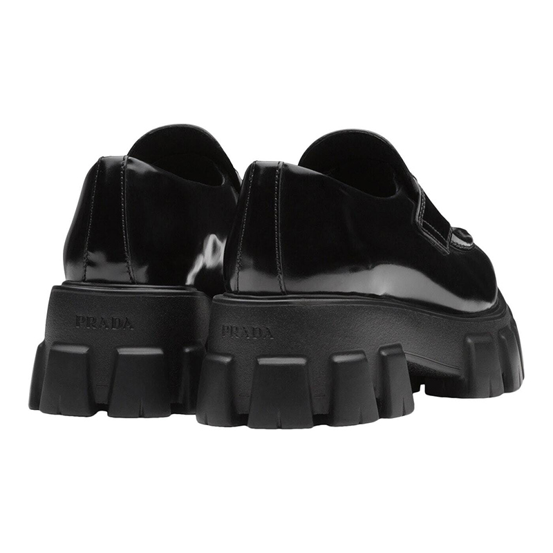 Pra*a monolith 55mm pointy loafer black brushed leather