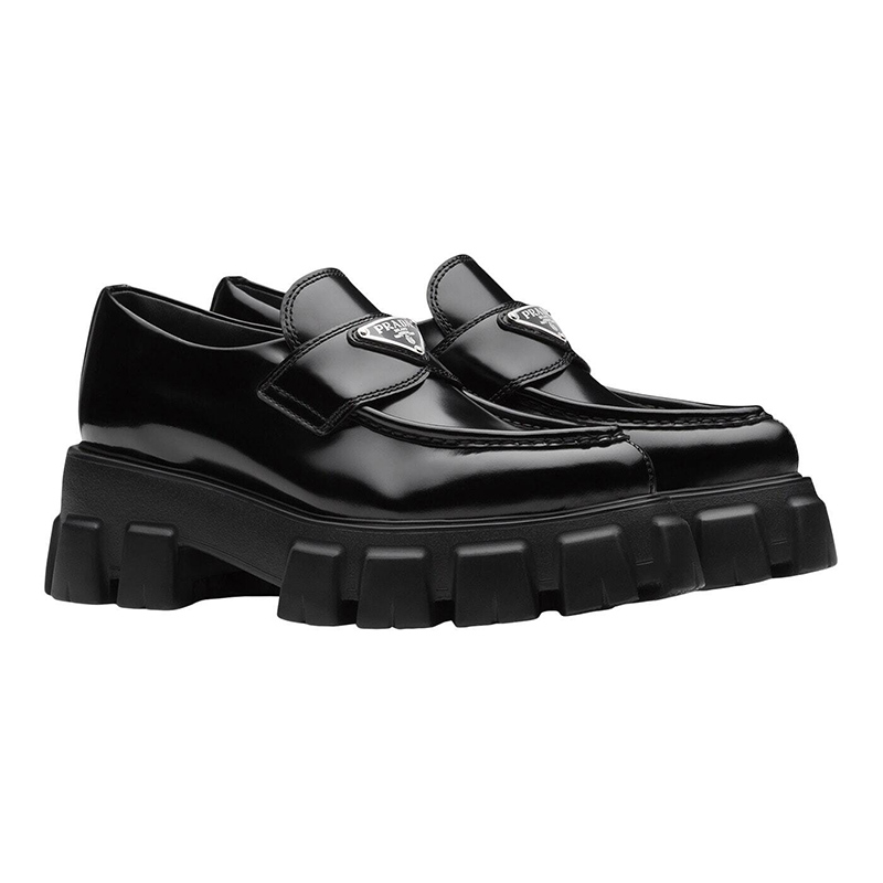 Pra*a monolith 55mm pointy loafer black brushed leather