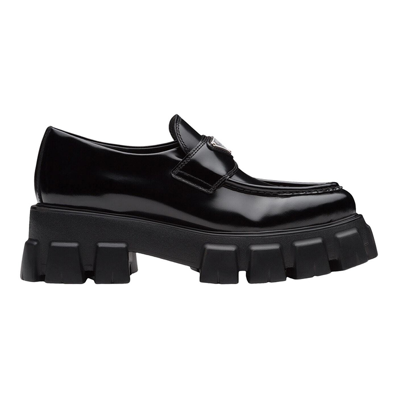Pra*a monolith 55mm pointy loafer black brushed leather
