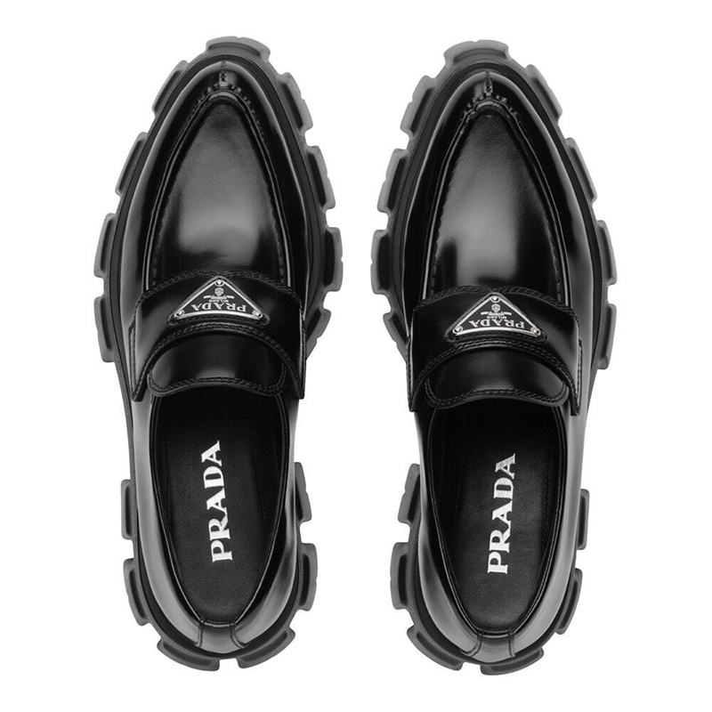 Pra*a monolith 55mm pointy loafer black brushed leather
