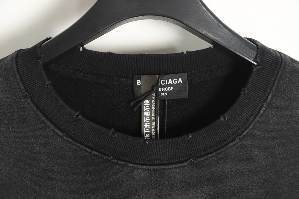 Ba*len*cia*ga gradient washed destroyed hand-painted cursive lettering crew neck sweatshirt