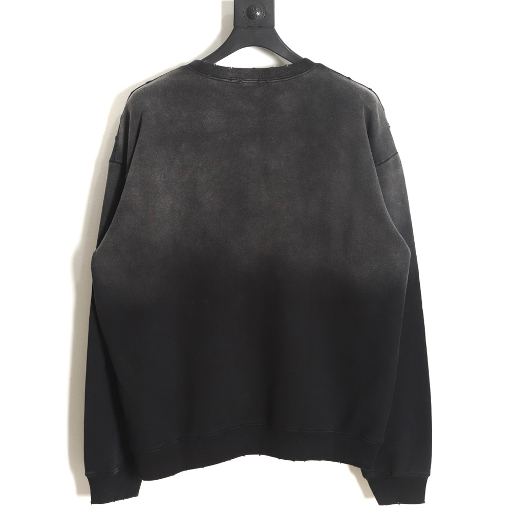 Ba*len*cia*ga gradient washed destroyed hand-painted cursive lettering crew neck sweatshirt