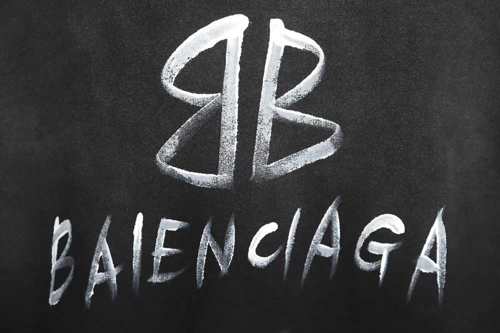 Ba*len*cia*ga gradient washed destroyed hand-painted cursive lettering crew neck sweatshirt