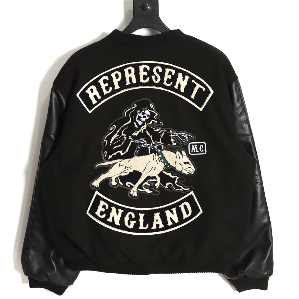 Representative Black 5 Limited Bulldog Embroidered Jacket High Street Leather Sleeves Spliced Baseball uniform