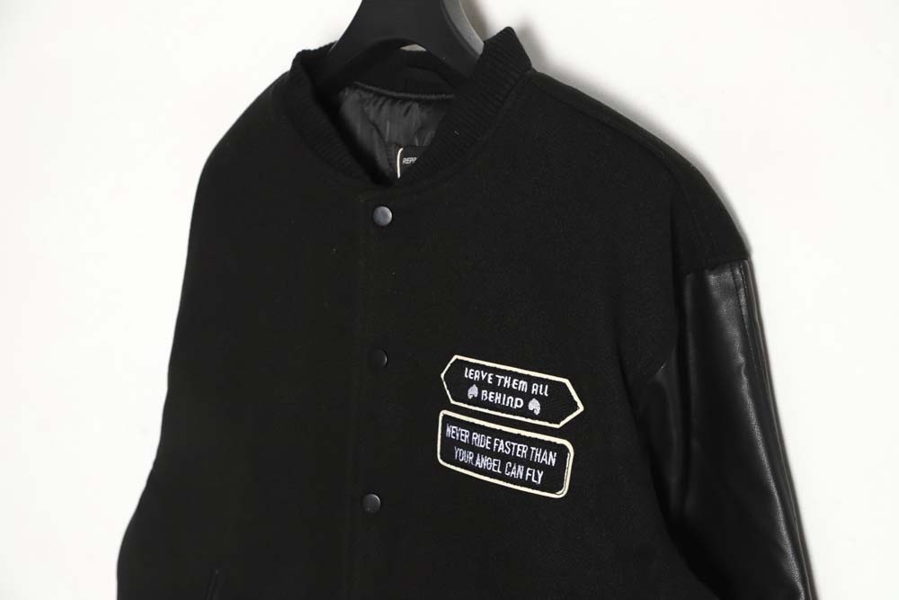 Representative Black 5 Limited Bulldog Embroidered Jacket High Street Leather Sleeves Spliced Baseball uniform