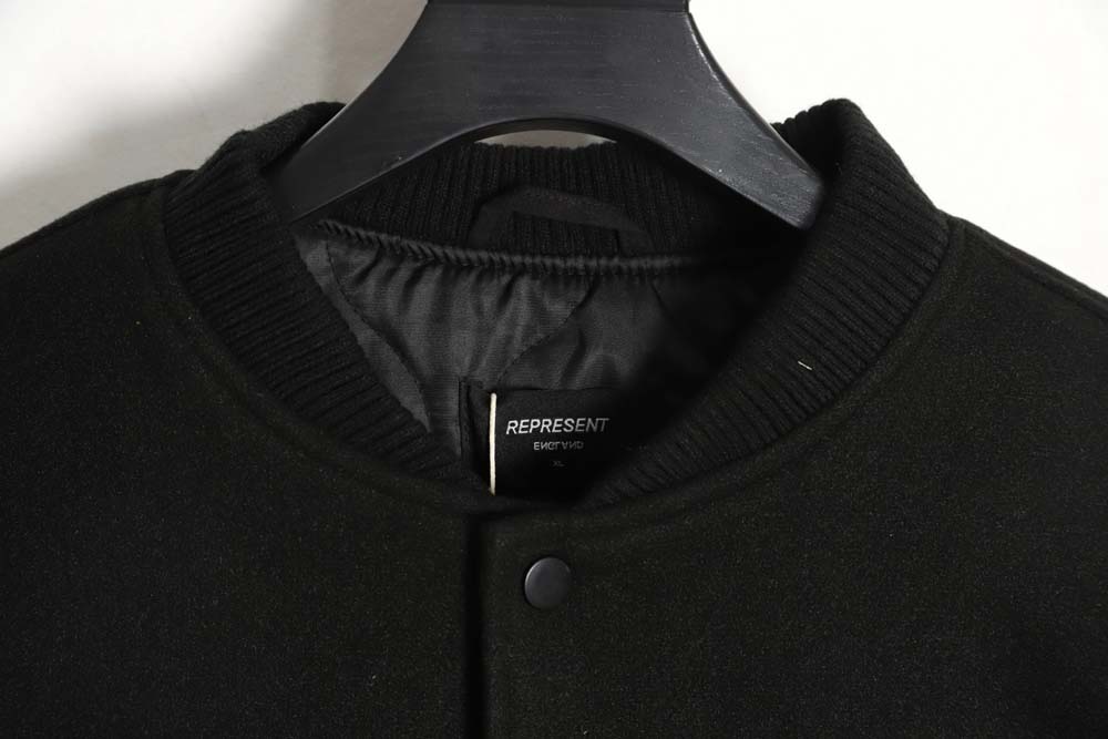 Representative Black 5 Limited Bulldog Embroidered Jacket High Street Leather Sleeves Spliced Baseball uniform