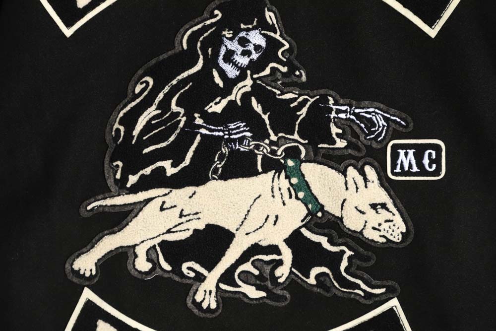 Representative Black 5 Limited Bulldog Embroidered Jacket High Street Leather Sleeves Spliced Baseball uniform