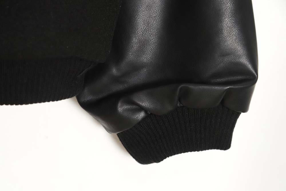 Representative Black 5 Limited Bulldog Embroidered Jacket High Street Leather Sleeves Spliced Baseball uniform